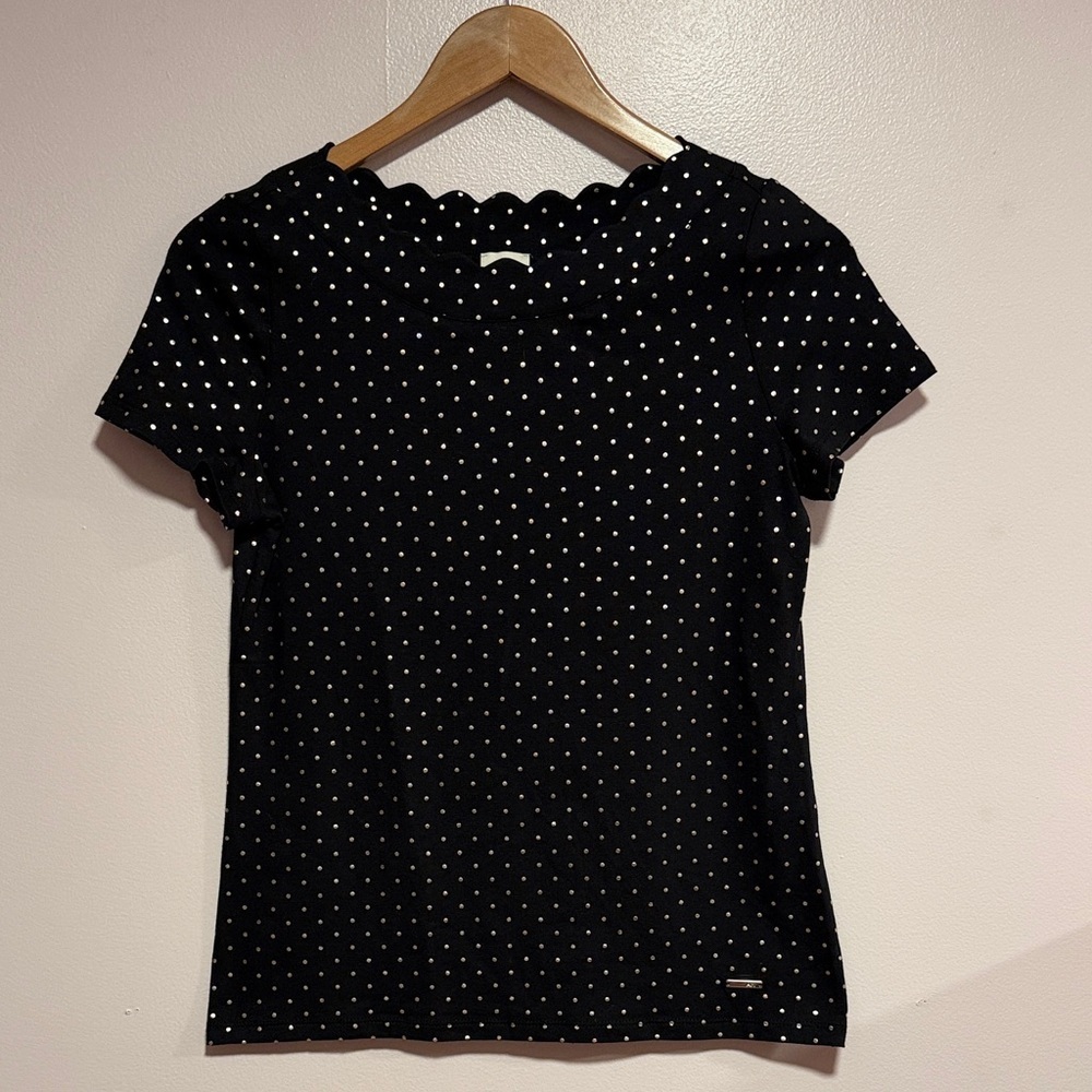 Anne Klein Black and Gold Polka Dot Short Sleeve Top